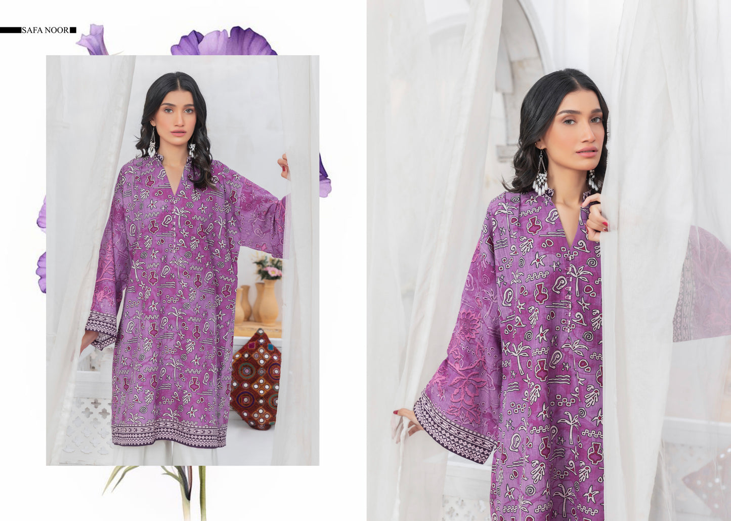 Safa Noor Printed Khaddar Shirt - 1PC (Unstitched)