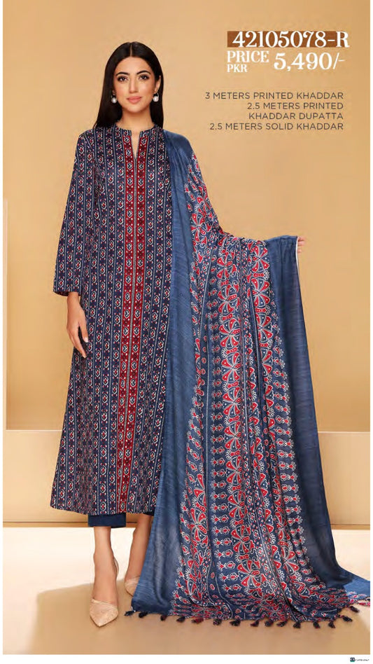 Nishat Printed Khaddar - 3PC (Unstitched)