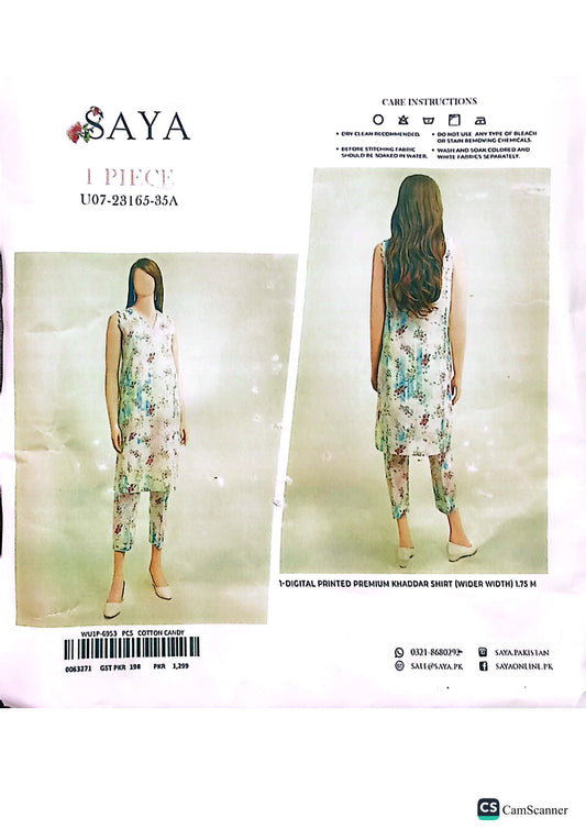 Saya Printed Khaddar Shirt - 1PC (Unstitched)